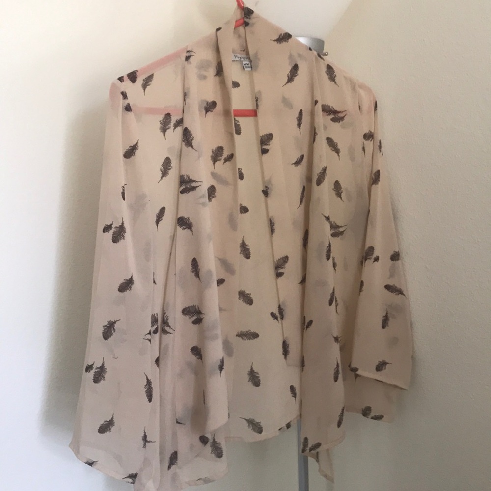 Lightweight Cardigan with Feather Print